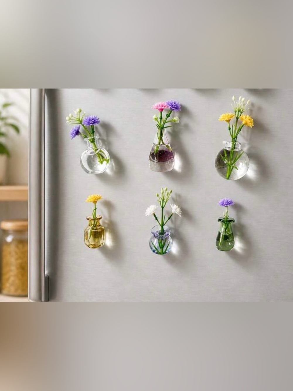 NIB 3 Pcs Mini Clear Glass Vase 3D Floral Magnets